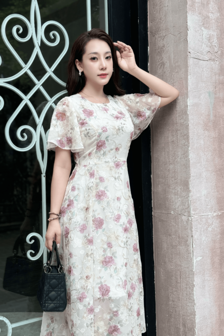Đầm maxi dài tơ thêu