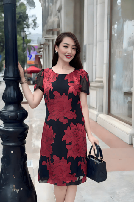 Đầm suông tơ bông ép