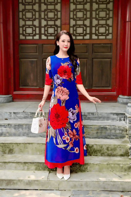 Áo dài bông chân màu xanh