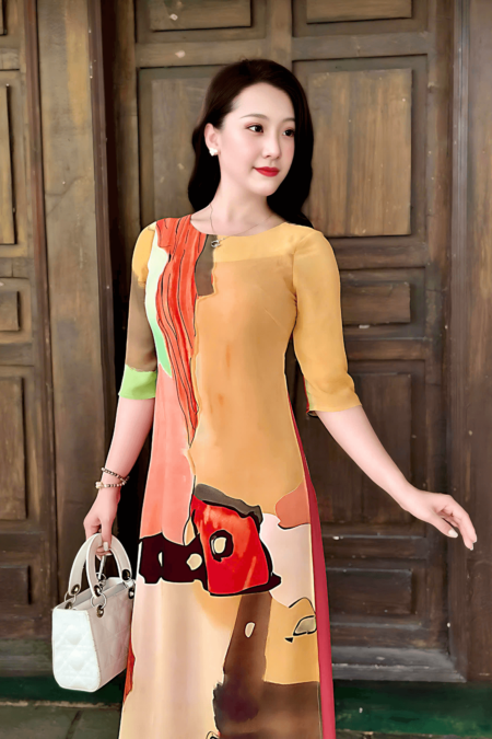 Áo dài bông chân màu vàng